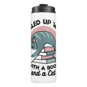 Opgerold met een boek en een kat - Gezellig Katten Thermosbeker (Voorkant)