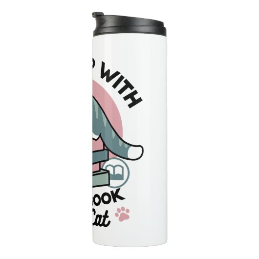 Opgerold met een boek en een kat - Gezellig Katten Thermosbeker (Geroteerd rechts)