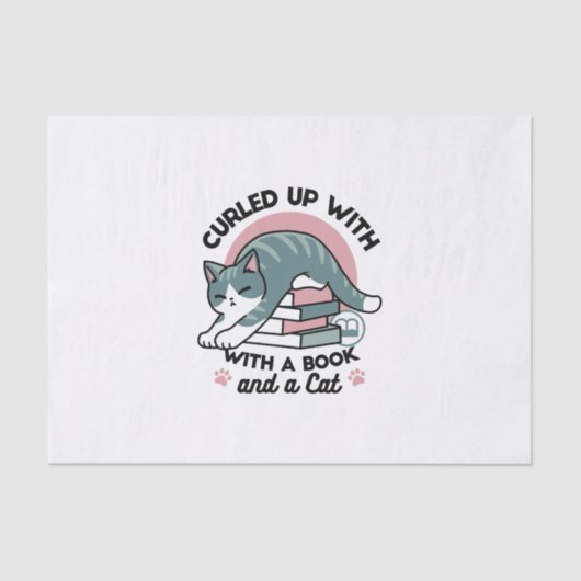 Opgerold met een boek en een kat - Gezellig Katten Tissuepapier (Voorkant)