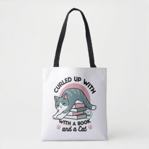 Opgerold met een boek en een kat - Gezellig Katten Tote Bag