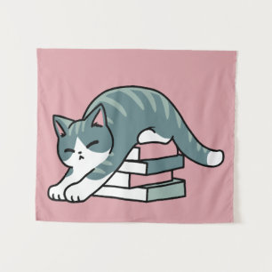 Opgerold met een boek en een kat - Gezellig Katten Wandkleed