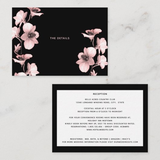 Opgerold Orchid op zwarte behuizingskaart Informatiekaartje (Voorkant / Achterkant)