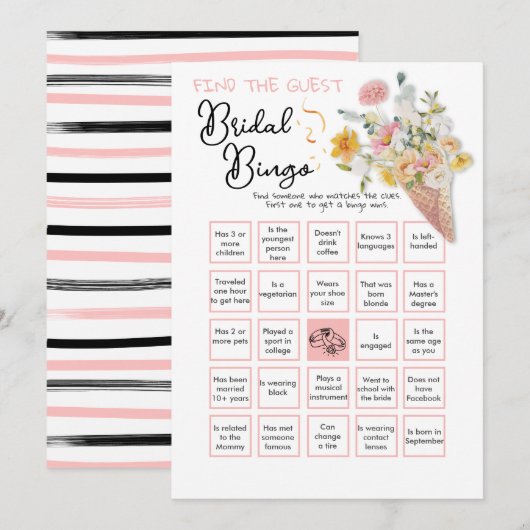 Opgerold Vrijgezellenfeest Vind de gast BINGO Kaart (Voorkant / Achterkant)