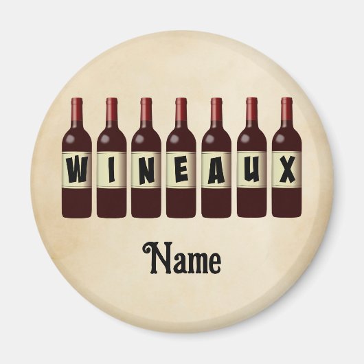 Opgerolde glazen glazen flessen Wineaux rode wijn  Magneet (Voorkant)