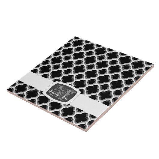 Opgerolde Marokkaanse Trellis (zilver) (monogram) Tegeltje (Zijkant)