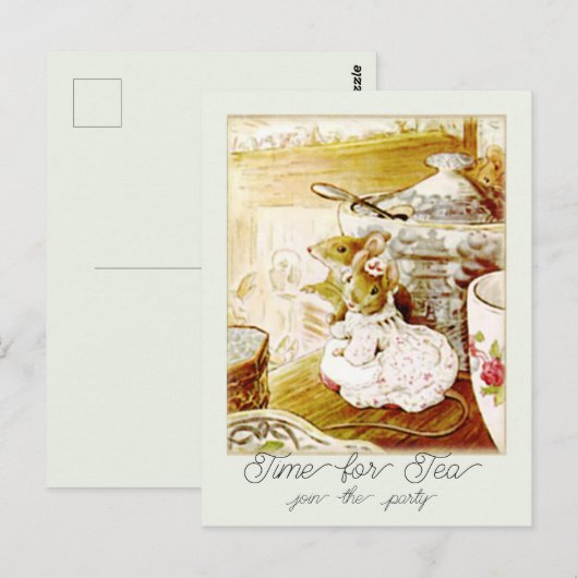  Opgerolde Mice Tijd voor thee Briefkaart (Voorkant / Achterkant)