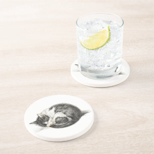 Opgerolde slaapkat (1825) zandsteen onderzetter