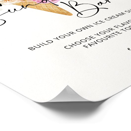 Opgerolde Sundae Bar Ice Cream Sign Poster (Hoek)