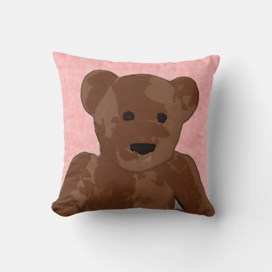 Opgerolde Teddy Bear in Roze Kussen (Voorkant)