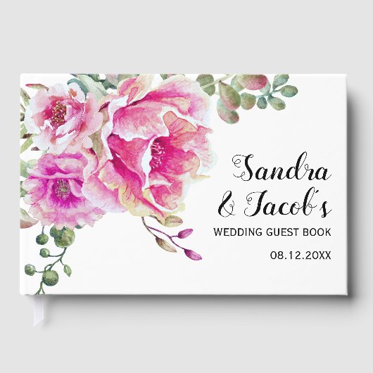 Opgerolde waterverf en trouwerij voor typografie gastenboek (Voorkant)