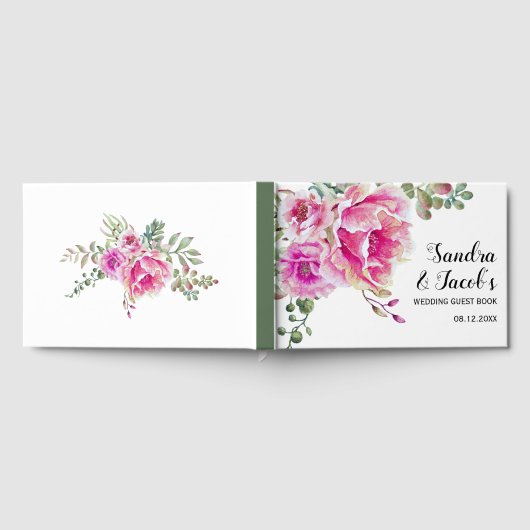 Opgerolde waterverf en trouwerij voor typografie gastenboek (Volledig)