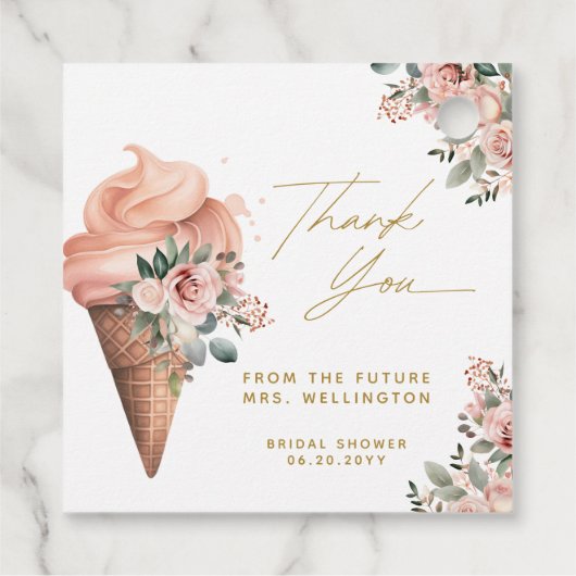Opgeschept Ice Cream Bloemenroze Vrijgezellenfeest Bedankjes Labels (Achterkant)