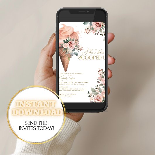 Opgeschept Ice Cream Bloemenroze Vrijgezellenfeest Kaart