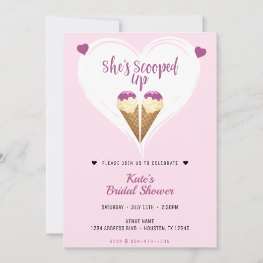 Opgeschept roze Ice Cream Heart Vrijgezellenfeest Kaart (Voorkant)