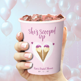 Opgeschept roze Ice Cream Heart Vrijgezellenfeest Papieren Bekers