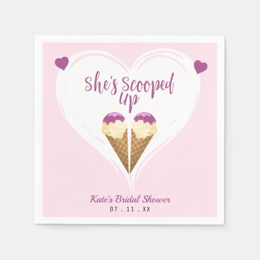Opgeschept roze Ice Cream Heart Vrijgezellenfeest Servet (Voorkant)