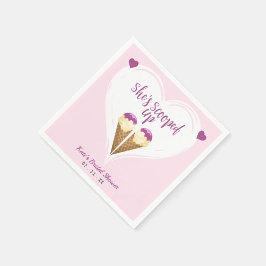 Opgeschept roze Ice Cream Heart Vrijgezellenfeest Servet (Hoek)