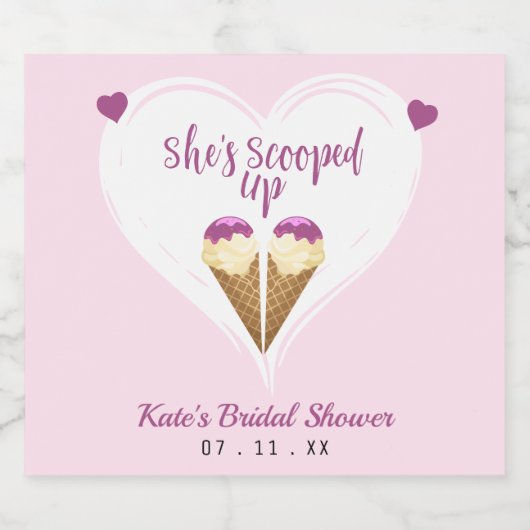 Opgeschept roze Ice Cream Heart Vrijgezellenfeest Sparkling Wijnetiket (Enkel label)