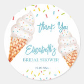 Opgeschepte ijs bruids-shower bedankt ronde sticker (Voorkant)