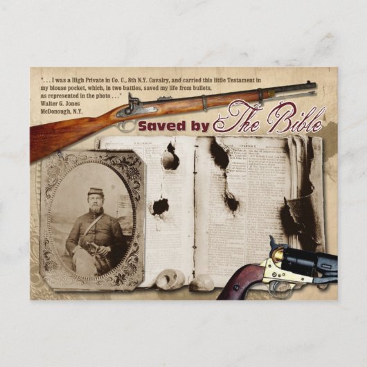 Opgeslagen door de Bijbel. Briefkaart (Voorkant)