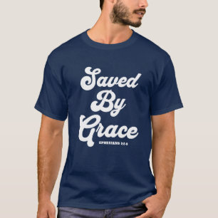 Opgeslagen door Grace Ephesians 2:8-9 Basic donker T-shirt
