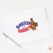 Opgeslagen & Saucy Ronde Sticker (Envelop)
