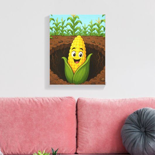 Opgespannen Canvasprint Happy Corn Underground Canvas Afdruk (Insitu (Woonkamer))