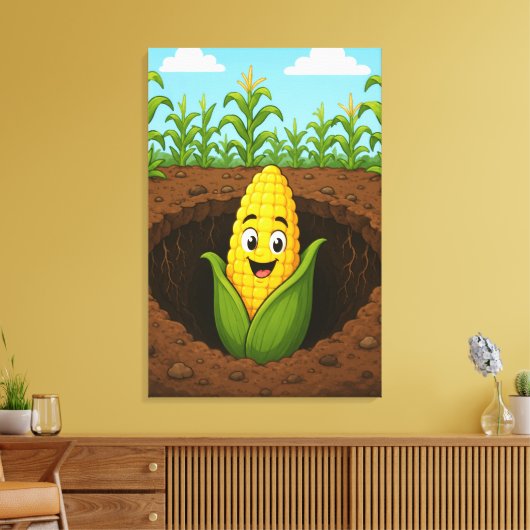Opgespannen Canvasprint Happy Corn Underground Canvas Afdruk (Insitu (Woonkamer))