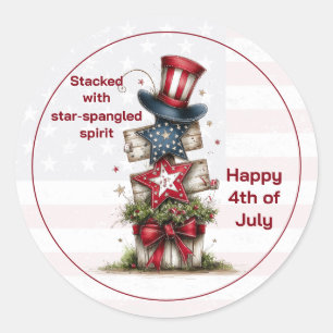 Opgestapeld met sterrengekleurde geest 4 juli ronde sticker