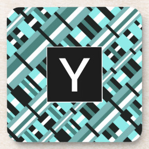 Opgesteld in Aqua, Blauwgroen, zwart en wit monogr Drankjes Onderzetter