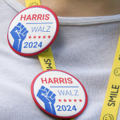 Opgestoken blauwe vuist! Campagne Kamala Harris/Wa Ronde Button 5,7 Cm