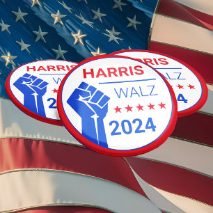 Opgestoken blauwe vuist! Campagne Kamala Harris/Wa Ronde Button 5,7 Cm