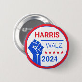 Opgestoken blauwe vuist! Campagne Kamala Harris/Wa Ronde Button 5,7 Cm (Voorkant /achterkant)