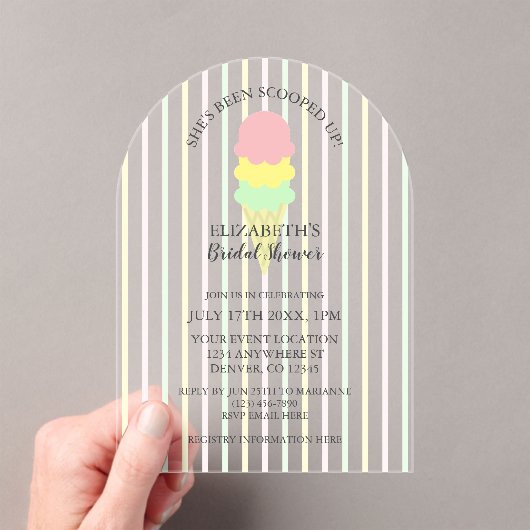 Opgetrokken Ice Cream-Vrijgezellenfeest Acryl Uitnodigingen (Insitu (Draagbaar))