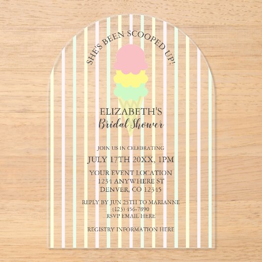 Opgetrokken Ice Cream-Vrijgezellenfeest Acryl Uitnodigingen (Voorkant)