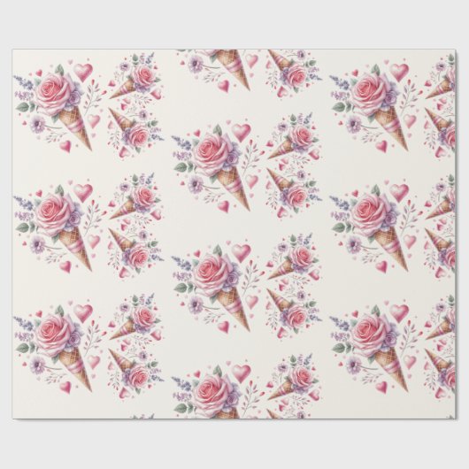 Opgetrokken Waterverf Ice Cream-Vrijgezellenfeest Cadeaupapier (Vlak)