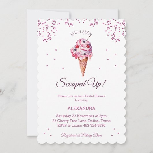 Opgevijld, roze glitter ijsje Vrijgezellenfeest Kaart (Voorkant)