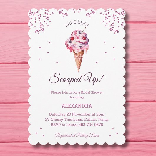 Opgevijld, roze glitter ijsje Vrijgezellenfeest Kaart