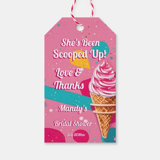 Opgevijld roze retro ijsje vrijgezellenfeest favo cadeaulabel (Voorkant)