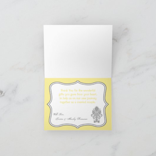 Opgevouwen bedankkaart Grijs Geel Damasker Kant (Binnen)