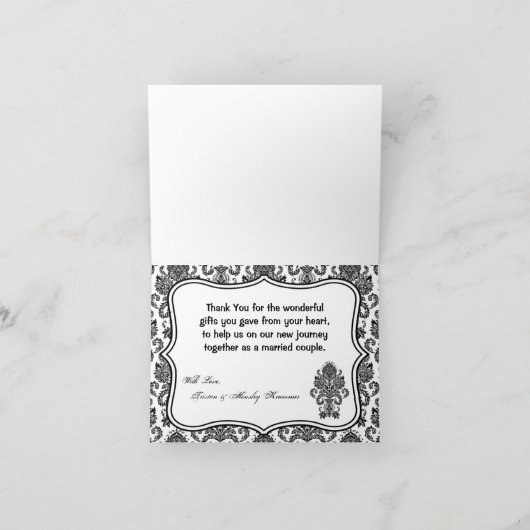 Opgevouwen bedankkaart Zwart Wit Damast Kant Prins (Binnen)