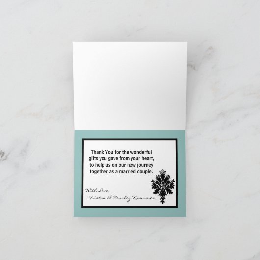 Opgevouwen Dankkaart Zwart Damast Kant Bedankkaart (Binnen)