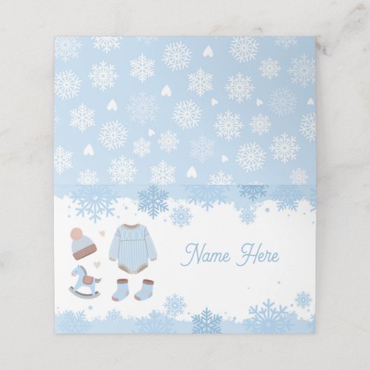 Opgevouwen naam Kaarten Baby shower Koud Winter Bl Plaatskaartje (Buitenkant ongevouwen)
