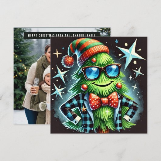 Opgevuurde kerstboom feestdagenkaart (Voorkant / Achterkant)