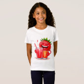 Opgewekt aardbeikarakter dat geniet t-shirt (Voorkant volledig)