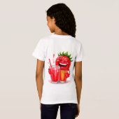 Opgewekt aardbeikarakter dat geniet t-shirt (Achterkant volledig)