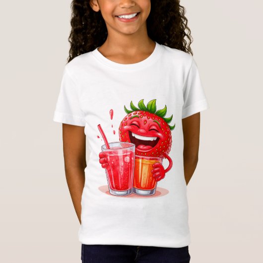 Opgewekt aardbeikarakter dat geniet t-shirt (Voorkant)