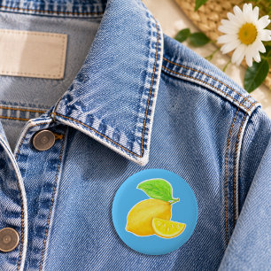 Opgewekt Citroen Geel en Blauwe Citrus Ronde Button 5,7 Cm