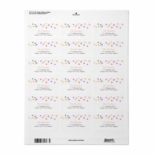 opgewekt | Confetti bruiloft Adresetiketten Etiket (Full Sheet)