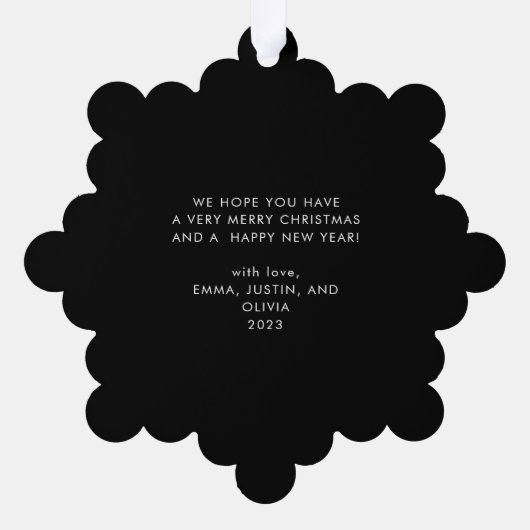 opgewekt | Elegant Script Black Christmas Ornament Kaart (Achterkant)